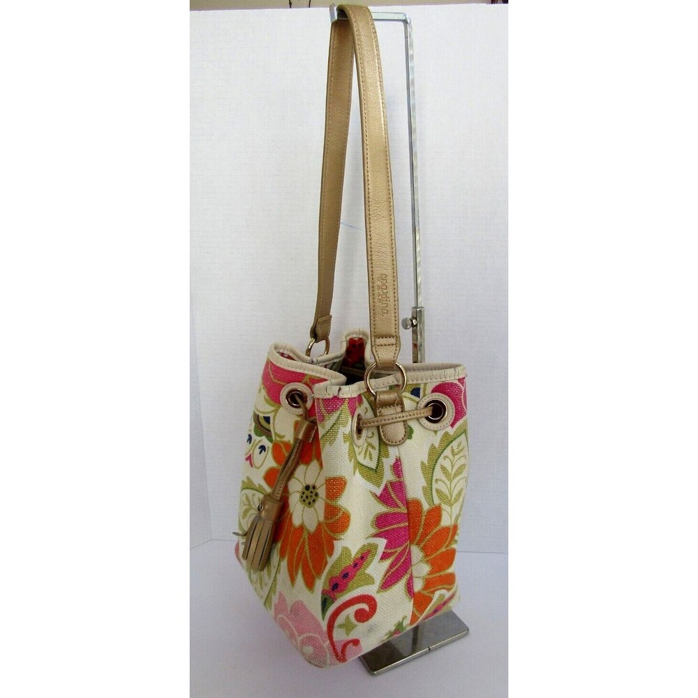 Spartina 449 Daufuskie Floral Bucket Bag Linen Leather Shoulder Purse - Picture 5 of 12